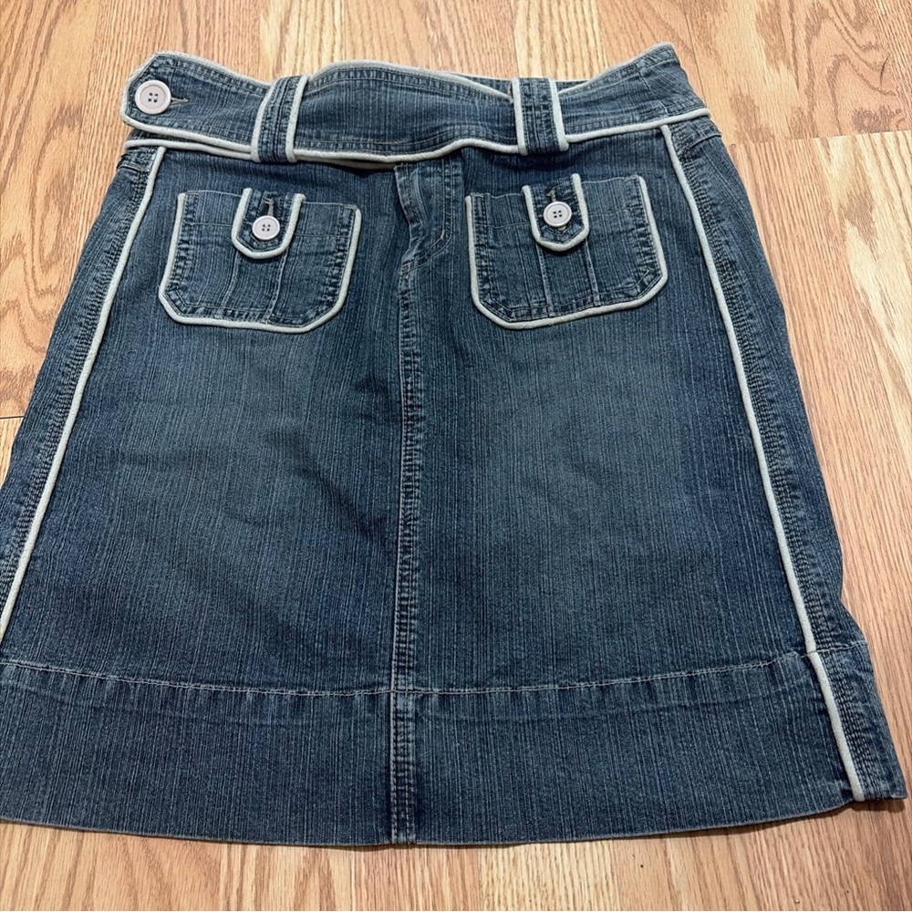 Z. Cavaricci Vintage Dark Blue Denim Skirt with White Accents